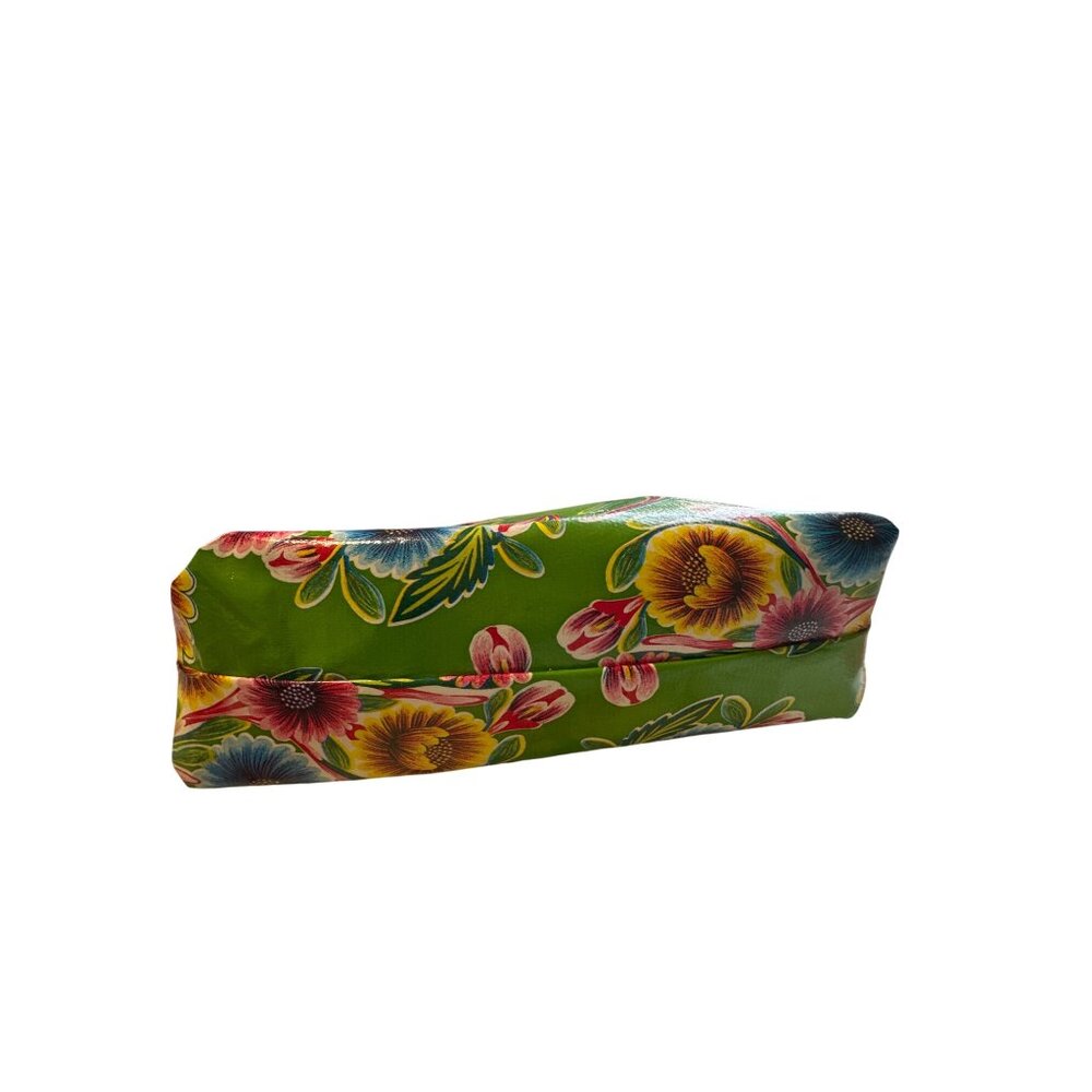 Floral Green Oilcloth Shoulder Bag With Yellow Polka Dot Lining & Zipper Closure - Picture 6 of 6
